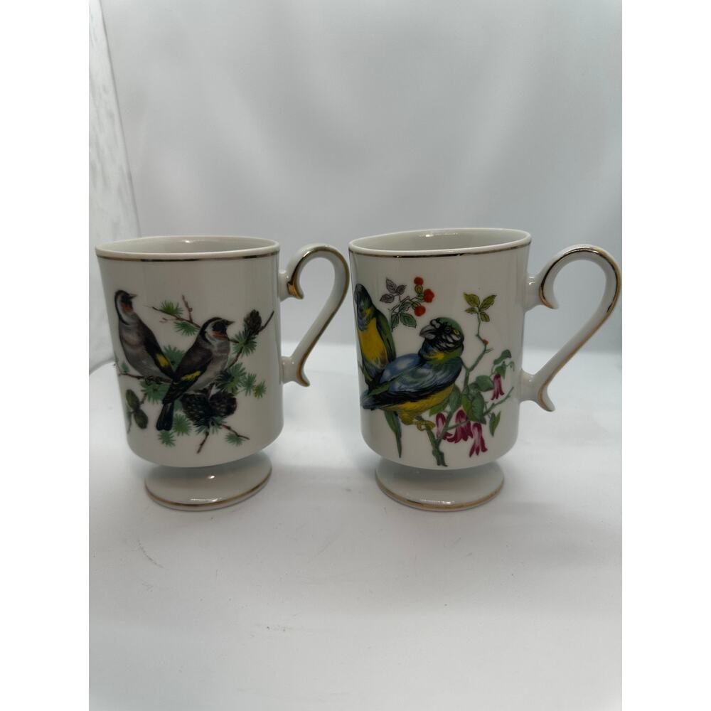 Vintage Royal Crown Porcelain Footed Mug with Bird Design and Gold Trim (2)